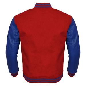 Veste varsity noire pour homme, manches en cuir PU bleu, fermeture à boutons, logo sur le devant, vêtement décontracté pour l'automne - Product Image 5