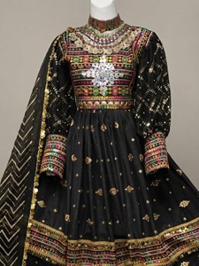 Robe afghane Kuchi noire faite à la main, tenue tribale Pashtun, ensemble dupatta shalwar, robe traditionnelle à manches longues, robes décontractées pour femmes - Product Image 6