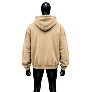 Sudadera con capucha beige extragrande con cremallera, patrón en relieve, estilo urbano, sudadera con capucha y cremallera completa, informal, unisex, moda de invierno - Product Image 2