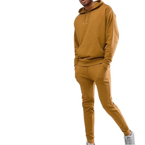 Conjunto Deportivo con Capucha para Hombre, Color Marrón, Manga Larga, Pantalones Deportivos Casuales de Color Sólido con Bolsillos Laterales, Ropa de Otoño, 100% Algodón - Product Image 1