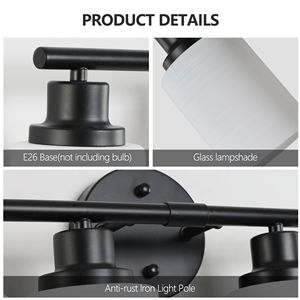 Espejo de Baño Moderno de 5 Luces y 31 Pulgadas con Cristal Esmerilado Blanco y Marco de Hierro Negro, Aplique de Pared Contemporáneo para Dormitorio - Product Image 6