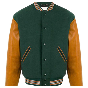 Veste universitaire en toile verte pour homme avec manches en coton, col rond, vêtement décontracté d'hiver, logo sur le devant - Product Image 2