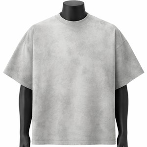 T-shirt Ringer Homme Oversize Gris Clair Délavé Vintage en Coton Style Streetwear Personnalisé Vente en Gros OEM - Product Image 5
