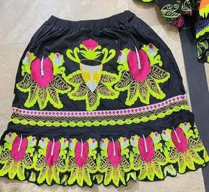 Jupe longue personnalisée 100 % coton pour femme, motif floral estival, écologique, broderie 3D, imprimé mignon, ceinture à la taille, bouton, OEM - Product Image 1