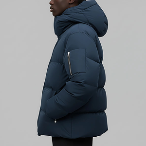Chaqueta Acolchada Azul Marino Extra Grande para Hombre, con Logotipo Personalizado, Cuello Alto con Capucha, Abrigo Térmico de Invierno, Ropa Exterior Urbana Premium - Product Image 6