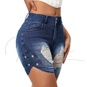 Short en jean droit pour femme, coupe droite, taille mi-haute, respirant, délavé, avec poches latérales personnalisées et imprimé, idéal pour l'été – Nouvelle collection en promotion - Product Image 1