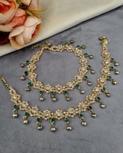 Crystal <b>Beaded</b> Payal <b>Anklets</b> Pair Wholesale Stone Studded Hanging Ghungroo Foot Wear Accessories Traditional Ethnic Wear <b>Anklets</b> - Product Image 2