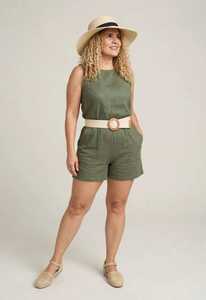 <b>Women</b> <b>Linen</b> Sleeveless Romper Set Crew Neck Shorts with Belt Summer Casual <b>Jumpsuit</b> - Product Image 6