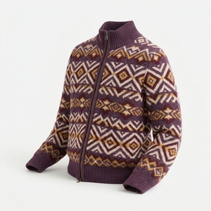 Cárdigan de punto grueso de invierno con patrón geométrico American Fair, abrigo oversize de cachemira jacquard con cremallera y ajuste relajado Cleanfit - Product Image 3