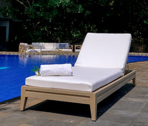 Chaise longue/chaise longue/chaise longue en teck de style moderne pour l'extérieur avec coussin imperméable - Product Image 1