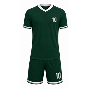 Uniforme de Fútbol Verde Oscuro al por Mayor con Contraste Blanco |   Uniforme de fútbol con puños elegantes a rayas |   Conjunto Deportivo Clásico Minimalista - Product Image 1