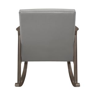 Sedia a Dondolo in Legno Massello con Rivestimento in Ecopelle Grigia e Lavorazione Trapuntata per Soggiorno - Product Image 4