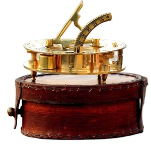 Nautical Brass 3'' Round Sundial <b>Compass</b> With Handcrafted Round Leather Cover Fully Functional Great Gift Item. - Product Image 1