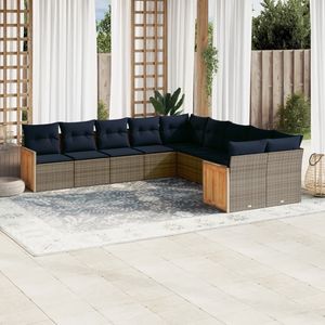 Juego de sofás de jardín de ratán sintético gris de 10 piezas con cojines, colección de muebles de patio - Product Image 1