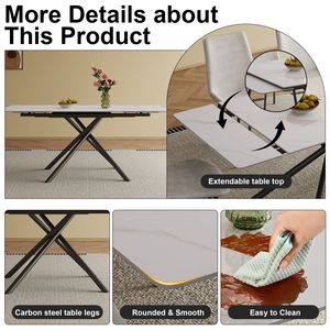 Set Tavolo da Pranzo Rettangolare Moderno con Piano in Pietra Sinterizzata Allungabile e Gambe in Acciaio al Carbonio Nero, Arredamento Elegante per Sala da Pranzo - Product Image 4