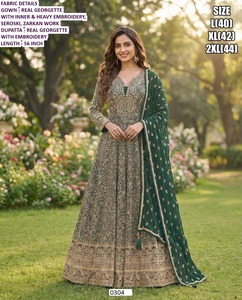 Robe Anarkali Roshan Gulzar pour femme, brodée Bandhani, élégante, longue, en jacquard et georgette, coupe classique, toutes saisons, pour les fêtes de Diwali - Product Image 3