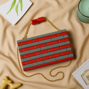 Bolso de Mano de Lujo Hecho a Mano, Duradero y Ecológico, de Madera y Resina, con Diseño Geométrico Incrustado, Cadena Cruzada, Logotipo Personalizado, Bolso de Noche - Product Image 1