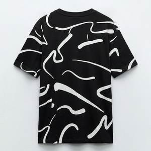 T-shirt décontracté pour homme à manches courtes, 100 % coton et polyester, noir, de haute qualité, avec logo personnalisé imprimé, style streetwear, vente chaude - Product Image 2