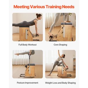 Sedia Pilates in Legno con Pedali Divisi, Trainer per Stabilità, Reformer per Esercizi, Maniglie Pila, Accessori per Allenamento Yoga e Fitness - Product Image 6