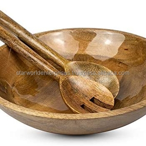 Bois de manguier Bois d'acacia Bois émaillé Bol de service avec cuillère pour ustensiles de cuisine de fournisseur indien - Product Image 1