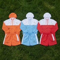 Ensemble short et sweat à capuche coupe-vent réfléchissant imprimé, unisexe, léger, 100 % nylon, sportif, été, style urbain, vente en gros