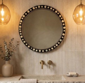 Rectangular <b>Framed</b> Bone Inlay Modern Wall Mirror with Beaded Edge for Wedding and Bathroom Decorative Glass Surface - Product Image 1