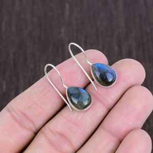 Boucles d'oreilles en labradorite bleue, argent sterling 925, forme poire, faites à la main, bijoux en pierres précieuses, cadeau de luxe - Product Image 3