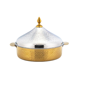 Top Quality Serving Hot Pot Gold Plated Finishing Hammered Lid Server Pot Silver Lid Home Hotel Dining <b>Table</b> Server Pot - Product Image 1