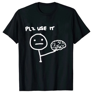 เสื้อยืดแขนสั้นสีขาวสำหรับผู้ชาย คอกลม สไตล์ลำลอง ทรงปกติ พิมพ์ลายการ์ตูนรูปสมองด้านหน้า ผ้าเจอร์ซีย์คอตตอน 100% - Product Image 3