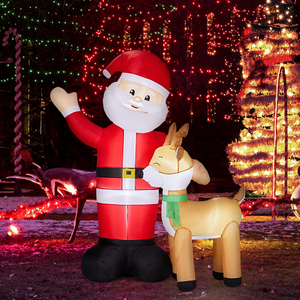 Decorazione Natalizia Gonfiabile Illuminata da 1,9 m con LED, Divertenti Decorazioni da Giardino in PVC, Babbo Natale e Renne, Facile da Gonfiare, con Funzioni Integrate - Product Image 2