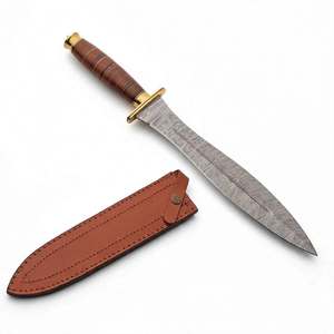 Ouvre-lettre de bureau artisanal en acier Damas avec manche en cuir empilé, outil de papeterie - Product Image 1