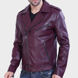 Blouson de motard en cuir rouge bordeaux, en cuir de vachette véritable, avec fermeture éclair asymétrique, vente en gros, sur mesure, vêtements d'extérieur, fabricants OEM - Product Image 3