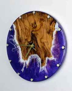 Olive Wooden and Epoxy Resin Wall Clock River Style Personalized Clock Art Wooden Clock - Product Image 4