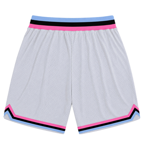 Shorts de basketball en maille sublimée blanc et rose pour hommes, en polyester, pour l'entraînement et les matchs, uniforme d'équipe, performance sportive - Product Image 2