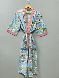 Vestido Kimono Casual de Algodón con Estampado Floral de Lujo Vintage para Mujer, con Cuello en V y Cordón Ajustable, Largo hasta el Suelo, Ideal para Invierno y Verano en India - Product Image 2