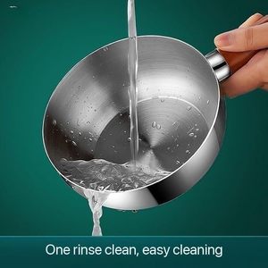 Stainless Steel Saucepan with Glass Lid 600 ML <b>Small</b> Cooking Pot with Wooden Handle Milk <b>Pan</b> for Tea Milk Sauce Gravy Noodles. - Product Image 3