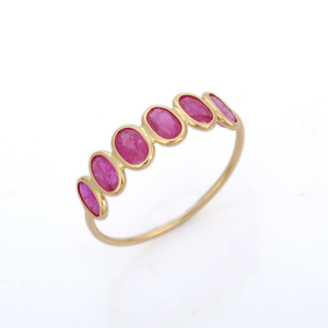 14K Solid Gold Oval Ruby Eternity Band Wedding Ring White Gold Plated Prong & Bezel Setting NOVA - Product Image 4