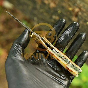 High Quality Damascus Steel Folding EDC <b>Knife</b> with Natural <b>Bone</b> <b>Handle</b> Leather Sheath Custom Hunting Camping <b>Knife</b> - Product Image 5
