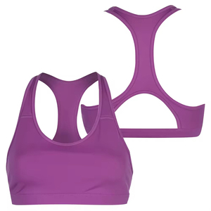 Soutien-gorge de sport violet avec dos nageur, maintien élevé, décolleté en V, disponible à la vente à un prix très raisonnable - Product Image 1