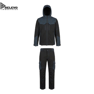Custom Wholesale Men Wind Breaker set, <b>Black</b> Denim-Blue Hooded <b>Windbreaker</b> Jacket and Utility Cargo Jogger Set - Product Image 1