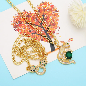 Hiphop Leopard Necklace Green Zircon Pendant Collares Moissanite <b>Chain</b> <b>Iced</b> <b>Out</b> Wild Animal Panther Charm Bling Cuban Link Mens - Product Image 2