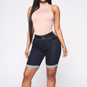 Latest Design Quick Dry <b>Women</b> Cotton Material <b>Short</b> Length Mid Waist Light Weight <b>Women</b> Denim <b>Shorts</b> - Product Image 2