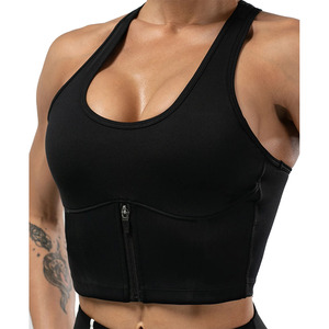 Women's Customized Fitness Logo Design Breathable Running Sports Padded <b>Bra</b> Medium Support <b>Racerback</b> 100% Nylon Yoga Vest Tank - Product Image 3