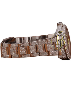 Montre-bracelet de luxe en quartz avec cadran à chiffres arabes, aiguilles métalliques, lunette sertie de pierres précieuses, bracelet en acier inoxydable, résistante à l'eau - Product Image 3