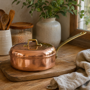 Handmade Copper Saute <b>Pan</b> with Lid Brass <b>Handle</b> Premium Copper Chef <b>Pan</b> Copper Cookware Kitchen Fry <b>Pan</b> OEM ODM Wholesale - Product Image 4