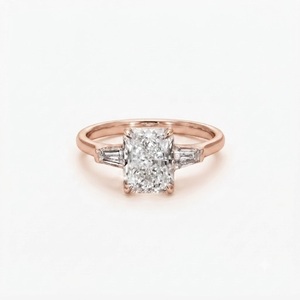 Wonderful 10K 14K 18K Solid Gold Radiant Cut Lab Grown Diamond Engagement Ring Three Stone Ring Baguette Side Stone Diamond Ring - Product Image 2