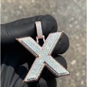 Colgante de Hip Hop con Letra Inicial X, Chapado en Plata 925, con Incrustaciones de Moissanita VVS de Corte Brillante Redondo, Personalizado - Product Image 1