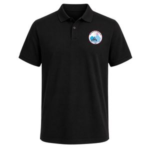 Black Short Sleeve Polo <b>Shirt</b> with Embroidered Jack & Jill Crest Patch on Chest Plain Back Classic Collar Button Front Casual - Product Image 1