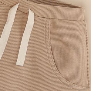 Pantalones cortos con cordón de elastano de bambú orgánico de calidad superior Latte-Pantalones y pantalones cortos para bebés - Product Image 3