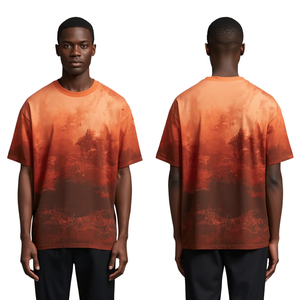 T-shirt pour homme de qualité supérieure, coupe ample, épaules tombantes, avec imprimé graphique de paysage au coucher du soleil et style streetwear décontracté - Product Image 2